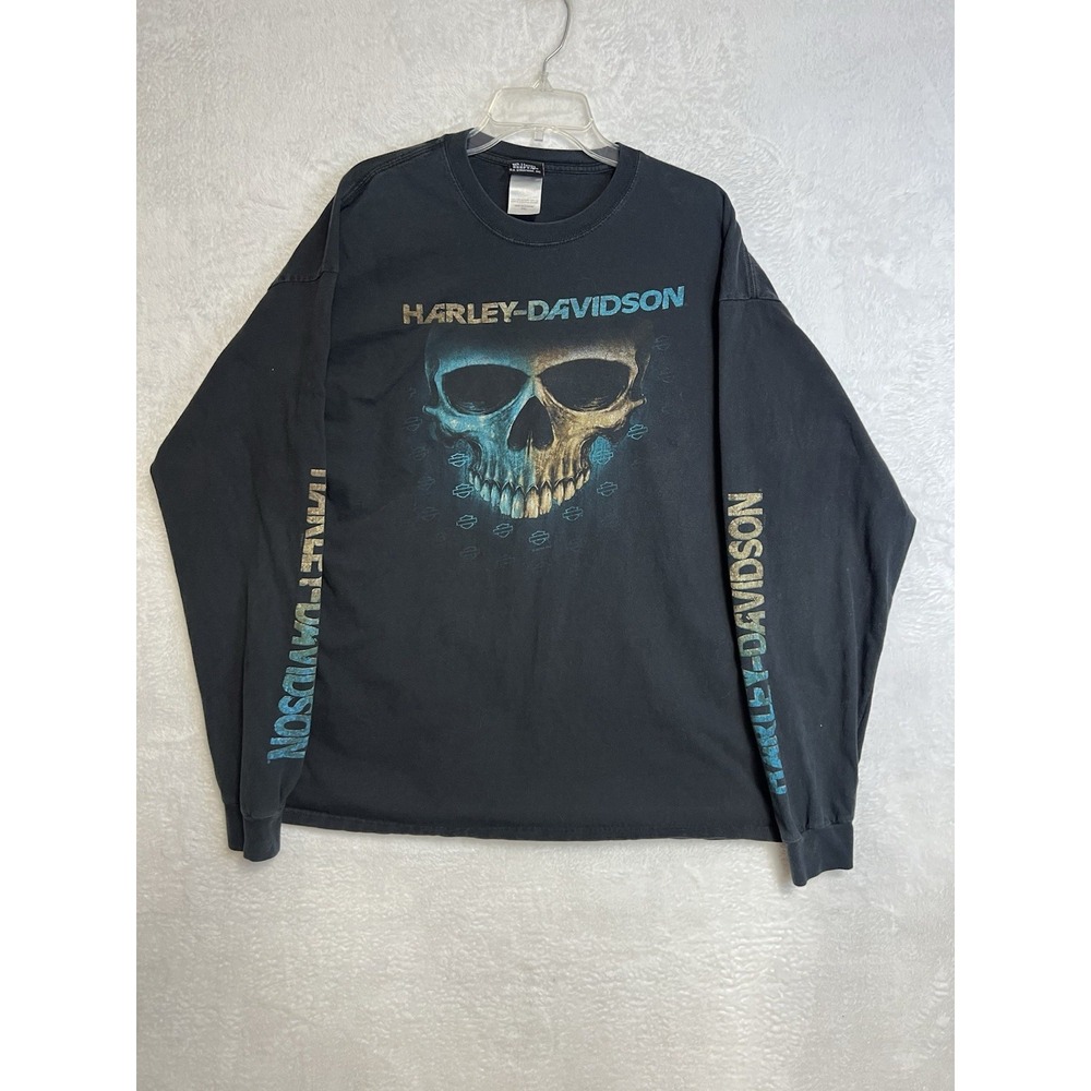 Harley Davidson Skull Eagle Long Sleeve Shirt‎ 2XL Black Biker Tee